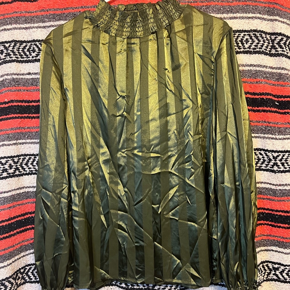 Green Striped Long Sleeve Blouse